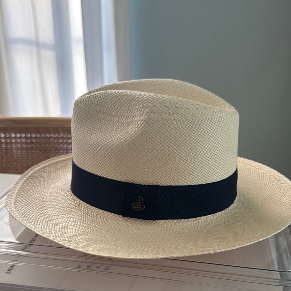 New Panama Hat with Navy Blue Band